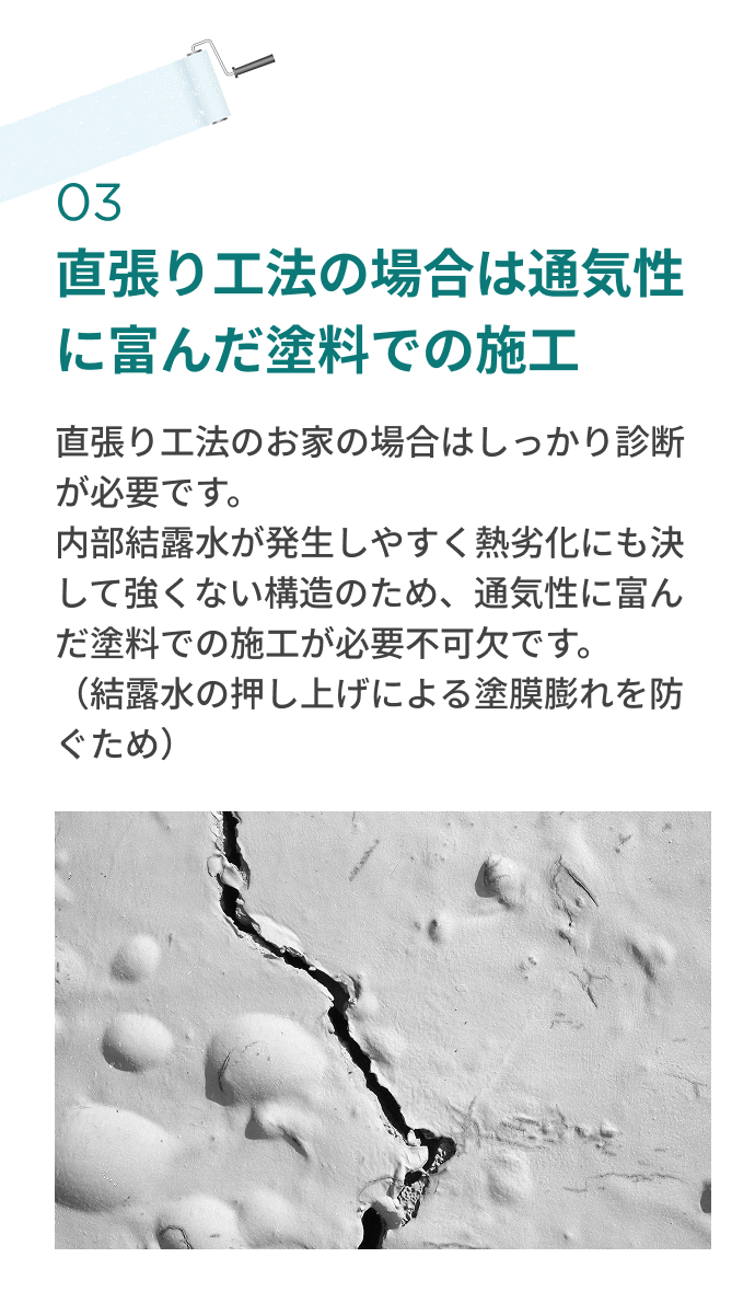 直張り工法の場合は 通気性に富んだ塗料での施工