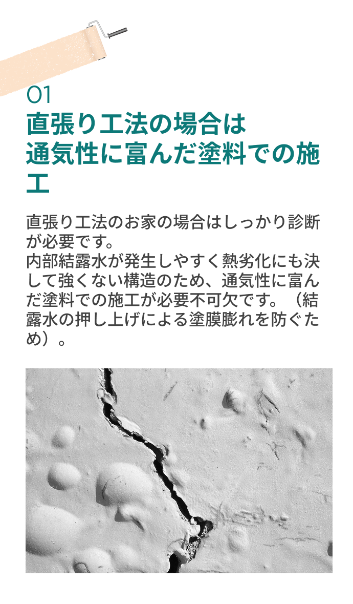 直張り工法の場合は 通気性に富んだ塗料での施工